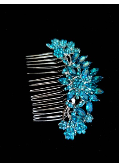  Кристален гребен за коса за абитуриентска прическа с тюркоазени кристали Turquoise Touch